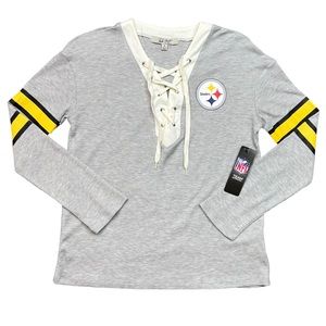 NWT Junk Food NFL Pittsburgh Steelers Football Long Sleeve Henley Thermal Small